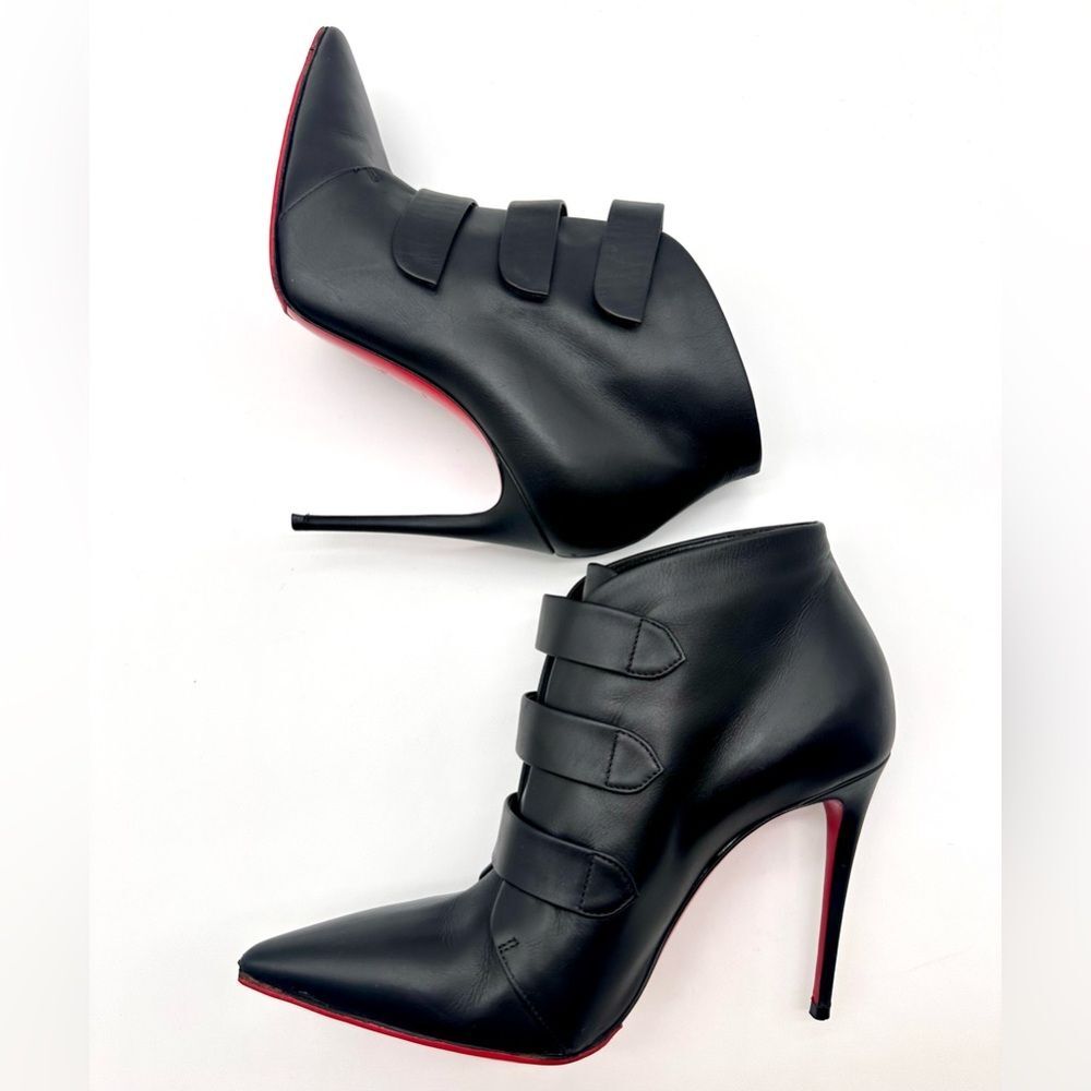 Christian Louboutin Black Leather Triniboot Stiletto Booties High Heels EU37.5 - Picture 7 of 12